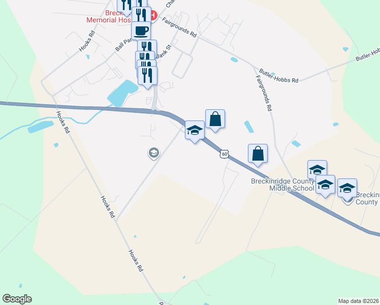map of restaurants, bars, coffee shops, grocery stores, and more near 1436 Highway 60 in Harned