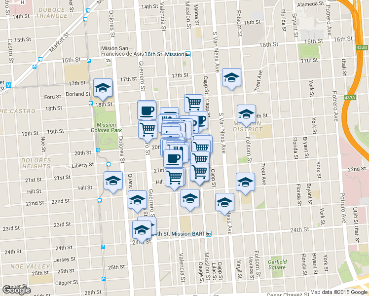 map of restaurants, bars, coffee shops, grocery stores, and more near in San Francisco