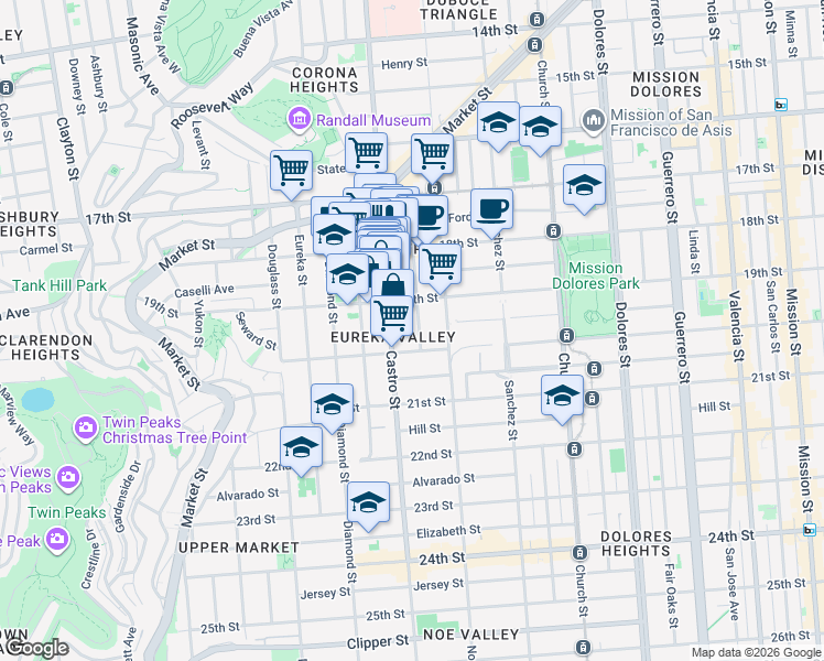 map of restaurants, bars, coffee shops, grocery stores, and more near in San Francisco