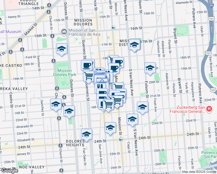 map of restaurants, bars, coffee shops, grocery stores, and more near in San Francisco