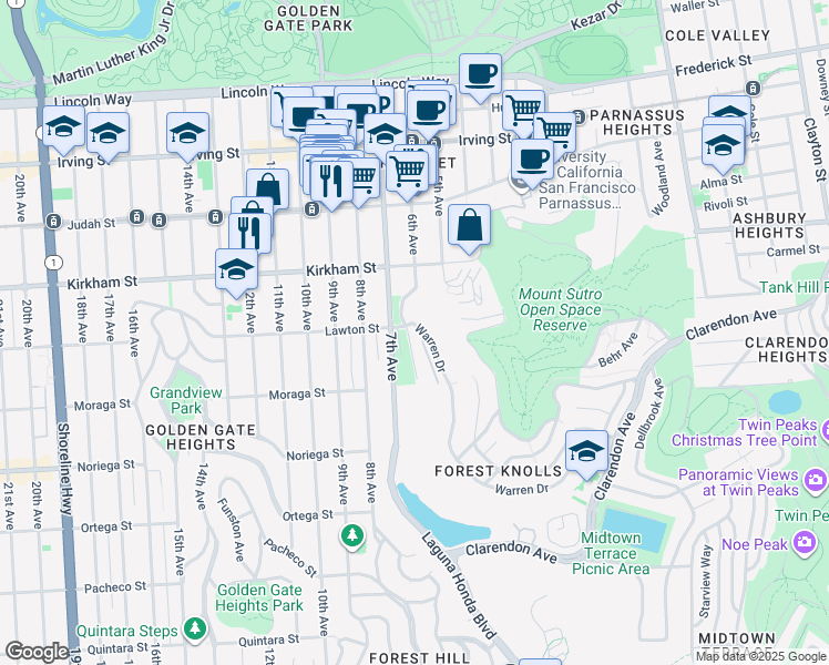 map of restaurants, bars, coffee shops, grocery stores, and more near in San Francisco
