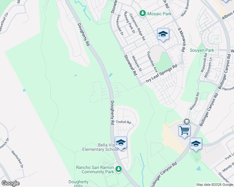 map of restaurants, bars, coffee shops, grocery stores, and more near 615 Thyme Way in San Ramon