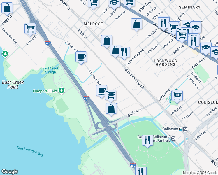 map of restaurants, bars, coffee shops, grocery stores, and more near 711 Kevin Ct in Oakland