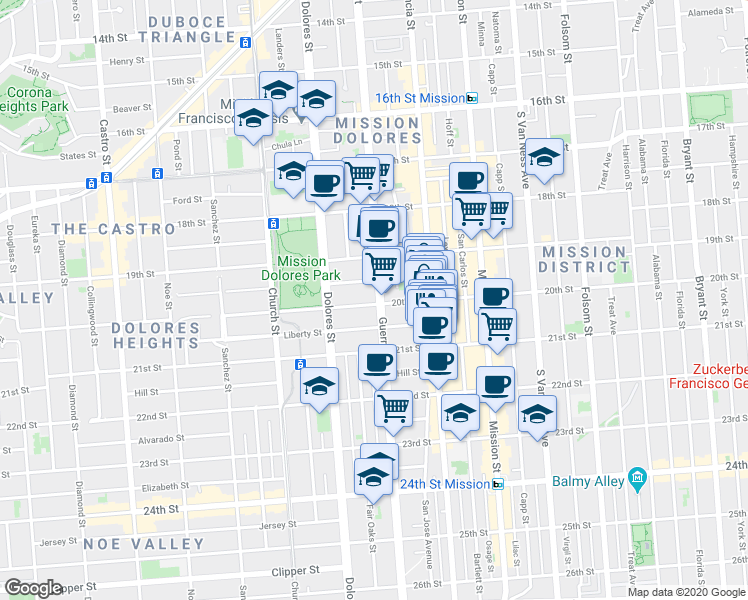 map of restaurants, bars, coffee shops, grocery stores, and more near in San Francisco