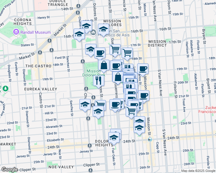 map of restaurants, bars, coffee shops, grocery stores, and more near in San Francisco