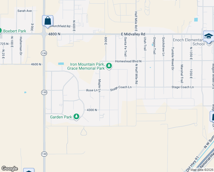 map of restaurants, bars, coffee shops, grocery stores, and more near 4427 N Prospector Lane in Enoch