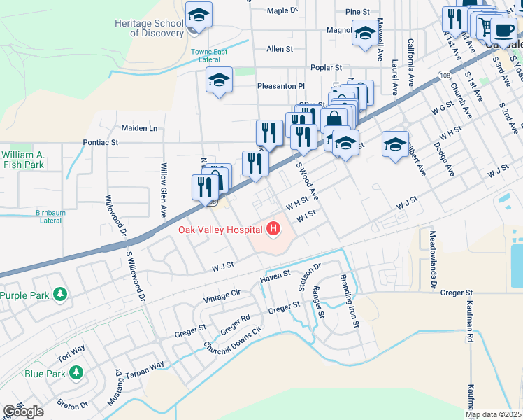 map of restaurants, bars, coffee shops, grocery stores, and more near 231 Ash Avenue in Oakdale