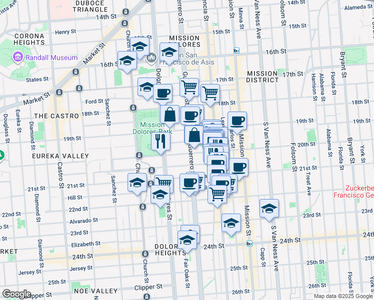 map of restaurants, bars, coffee shops, grocery stores, and more near 3719 20th Street in San Francisco