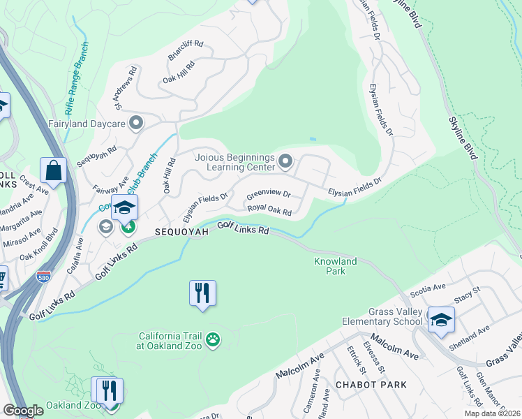 map of restaurants, bars, coffee shops, grocery stores, and more near 10373 Royal Oak Road in Oakland