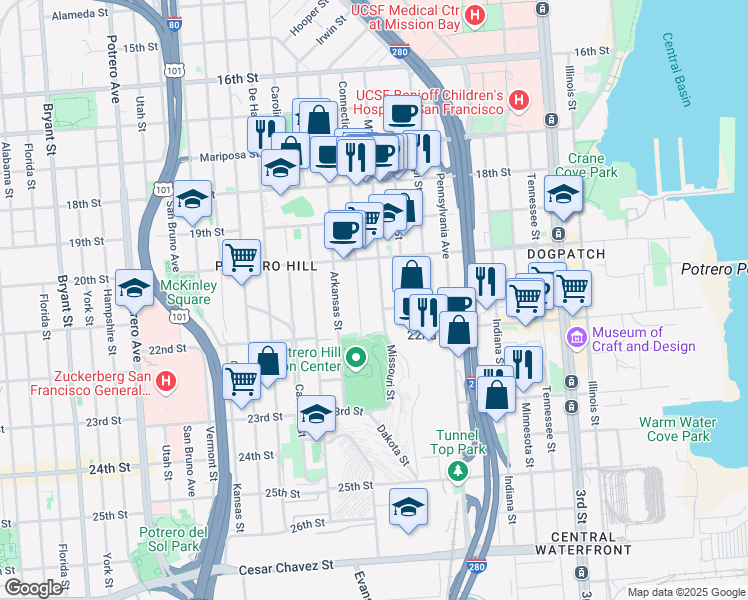map of restaurants, bars, coffee shops, grocery stores, and more near in San Francisco