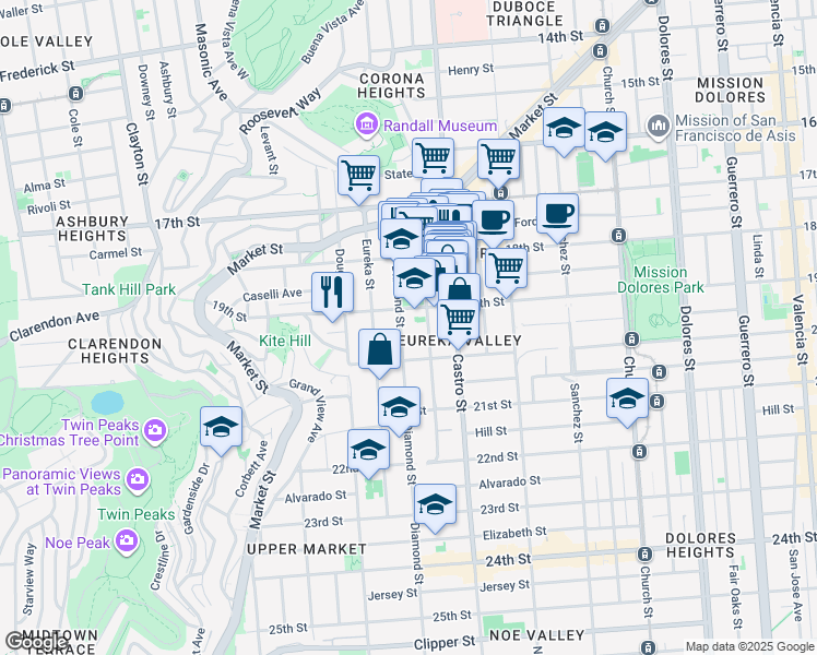 map of restaurants, bars, coffee shops, grocery stores, and more near 274 Collingwood Street in San Francisco