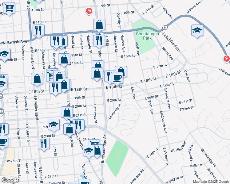 map of restaurants, bars, coffee shops, grocery stores, and more near 1901 Hall Street in Owensboro