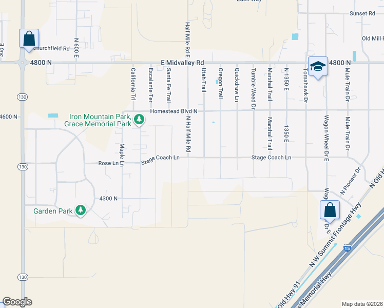 map of restaurants, bars, coffee shops, grocery stores, and more near 4476 Half Mile Road East in Cedar City