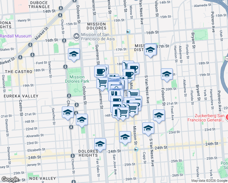 map of restaurants, bars, coffee shops, grocery stores, and more near in San Francisco
