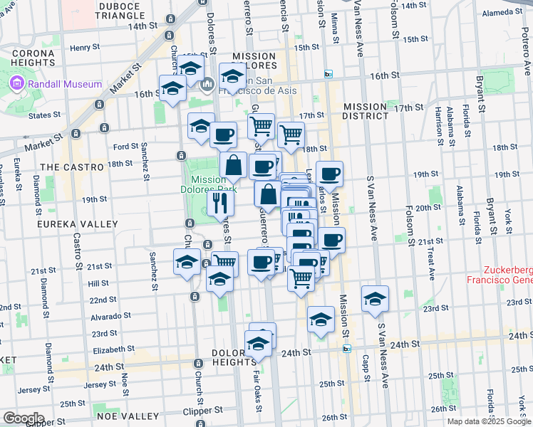 map of restaurants, bars, coffee shops, grocery stores, and more near 3719 20th Street in San Francisco