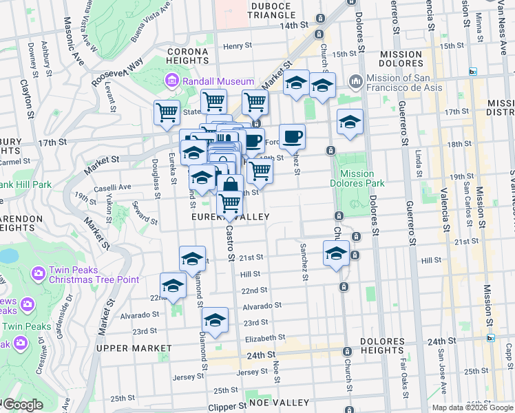 map of restaurants, bars, coffee shops, grocery stores, and more near in San Francisco