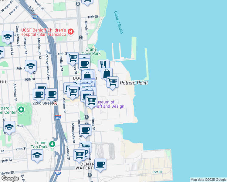 map of restaurants, bars, coffee shops, grocery stores, and more near 8 22nd Street in San Francisco
