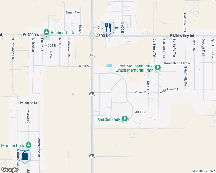 map of restaurants, bars, coffee shops, grocery stores, and more near 4530 North Magnolia Drive in Enoch