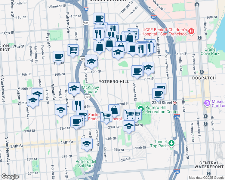 map of restaurants, bars, coffee shops, grocery stores, and more near in San Francisco