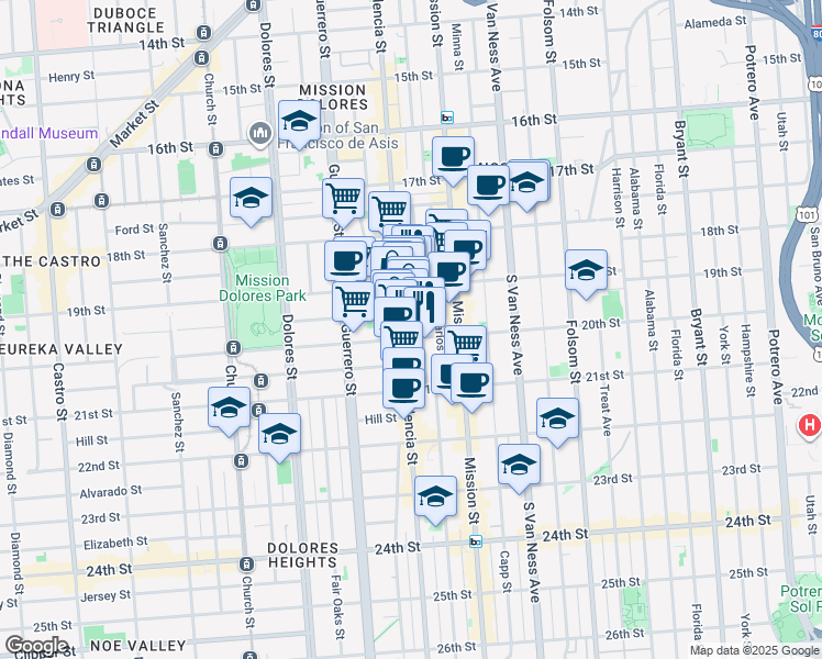 map of restaurants, bars, coffee shops, grocery stores, and more near in San Francisco