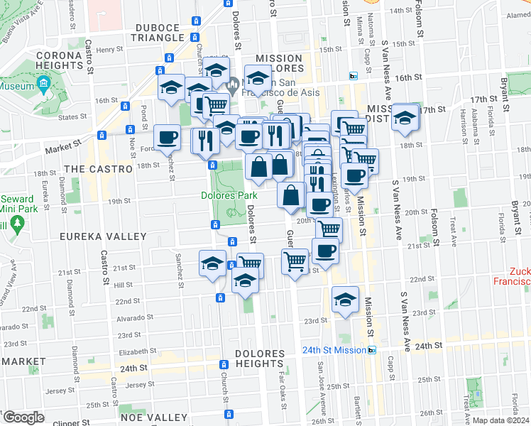 map of restaurants, bars, coffee shops, grocery stores, and more near in San Francisco
