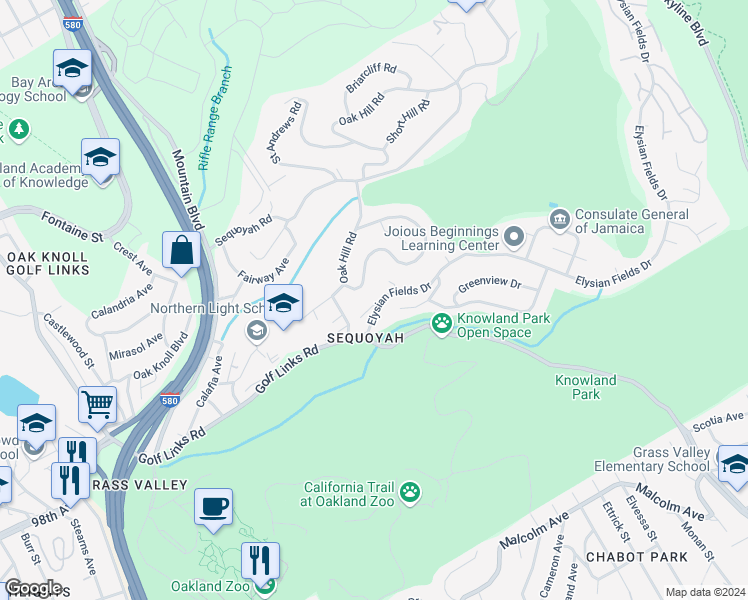 map of restaurants, bars, coffee shops, grocery stores, and more near in Oakland