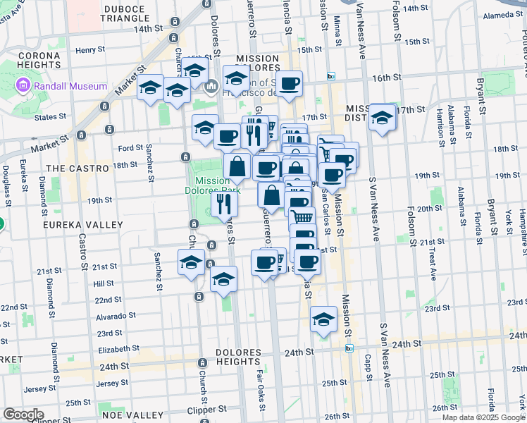 map of restaurants, bars, coffee shops, grocery stores, and more near 766 Guerrero Street in San Francisco
