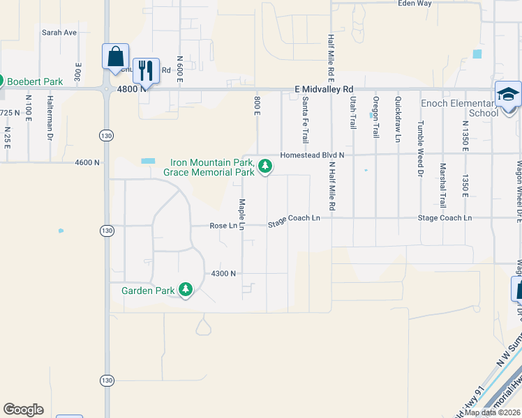 map of restaurants, bars, coffee shops, grocery stores, and more near 4483 Prospector Lane in Enoch
