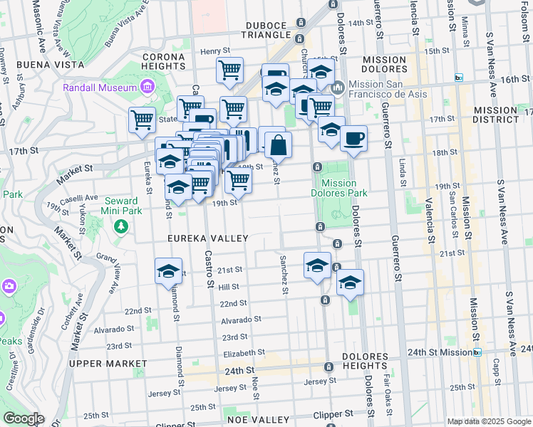 map of restaurants, bars, coffee shops, grocery stores, and more near 332 Cumberland Street in San Francisco