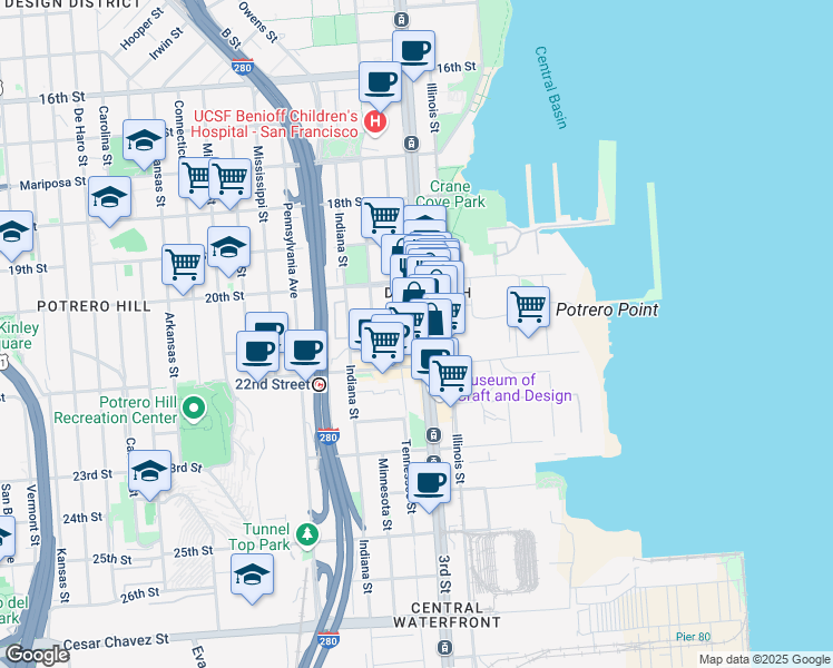 map of restaurants, bars, coffee shops, grocery stores, and more near 2353 3rd Street in San Francisco