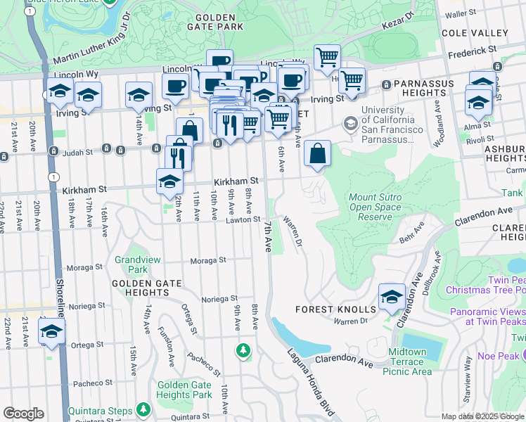 map of restaurants, bars, coffee shops, grocery stores, and more near 1540 8th Avenue in San Francisco