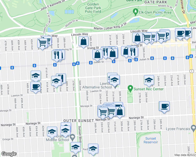 map of restaurants, bars, coffee shops, grocery stores, and more near in San Francisco