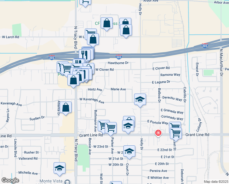 map of restaurants, bars, coffee shops, grocery stores, and more near 3054 Coventry Drive in Tracy
