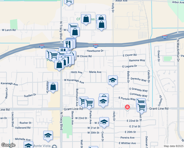 map of restaurants, bars, coffee shops, grocery stores, and more near 3054 Coventry Drive in Tracy
