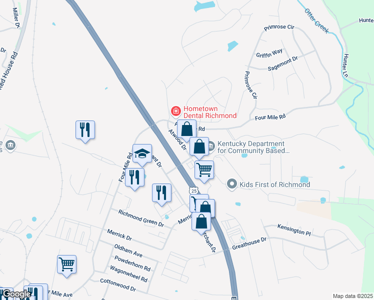 map of restaurants, bars, coffee shops, grocery stores, and more near 5011 Atwood Drive in Richmond