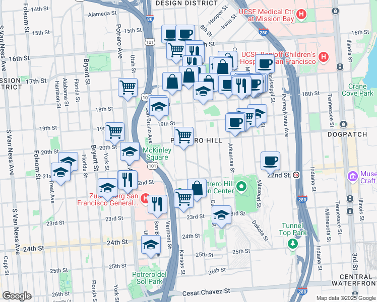map of restaurants, bars, coffee shops, grocery stores, and more near in San Francisco