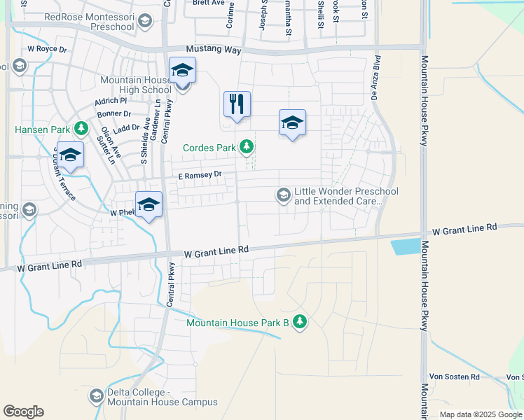 map of restaurants, bars, coffee shops, grocery stores, and more near 257 Terra Mia Avenue in Tracy