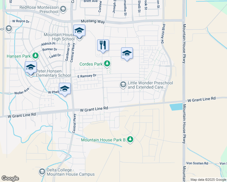 map of restaurants, bars, coffee shops, grocery stores, and more near 257 Terra Mia Avenue in Tracy