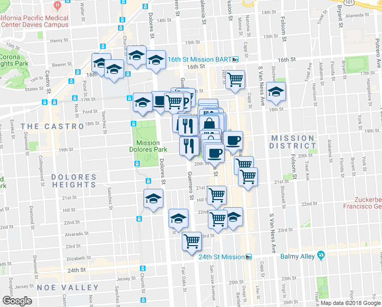 map of restaurants, bars, coffee shops, grocery stores, and more near in San Francisco