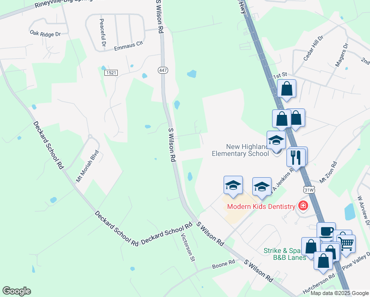 map of restaurants, bars, coffee shops, grocery stores, and more near 5918 South Wilson Road in Elizabethtown