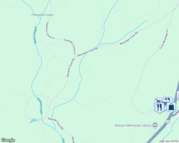 map of restaurants, bars, coffee shops, grocery stores, and more near Stargate Lane in Lovingston