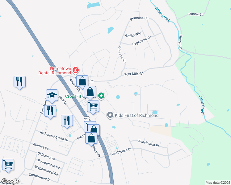 map of restaurants, bars, coffee shops, grocery stores, and more near 111 Windward Way in Richmond