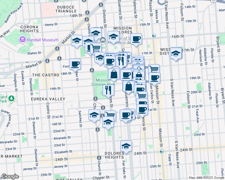 map of restaurants, bars, coffee shops, grocery stores, and more near in San Francisco
