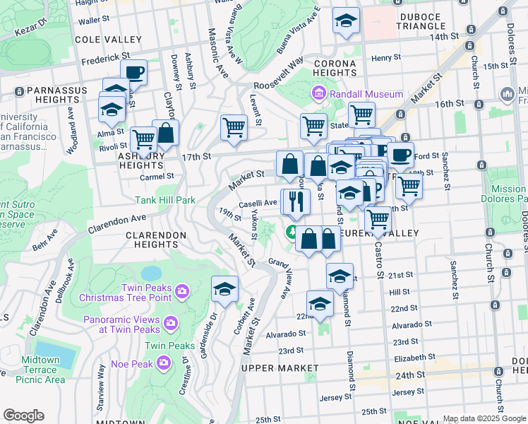 map of restaurants, bars, coffee shops, grocery stores, and more near in San Francisco