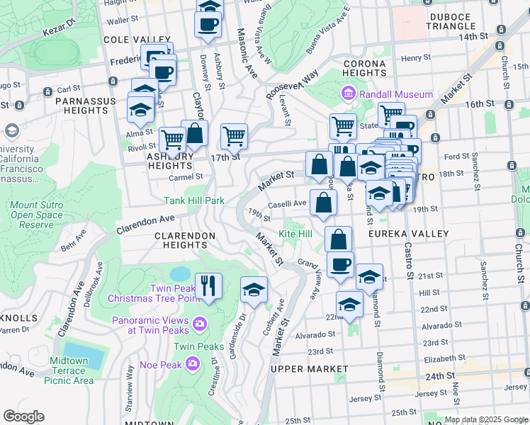 map of restaurants, bars, coffee shops, grocery stores, and more near 234 Caselli Avenue in San Francisco