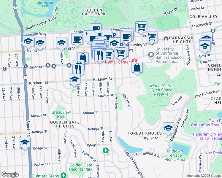 map of restaurants, bars, coffee shops, grocery stores, and more near 1540 8th Avenue in San Francisco