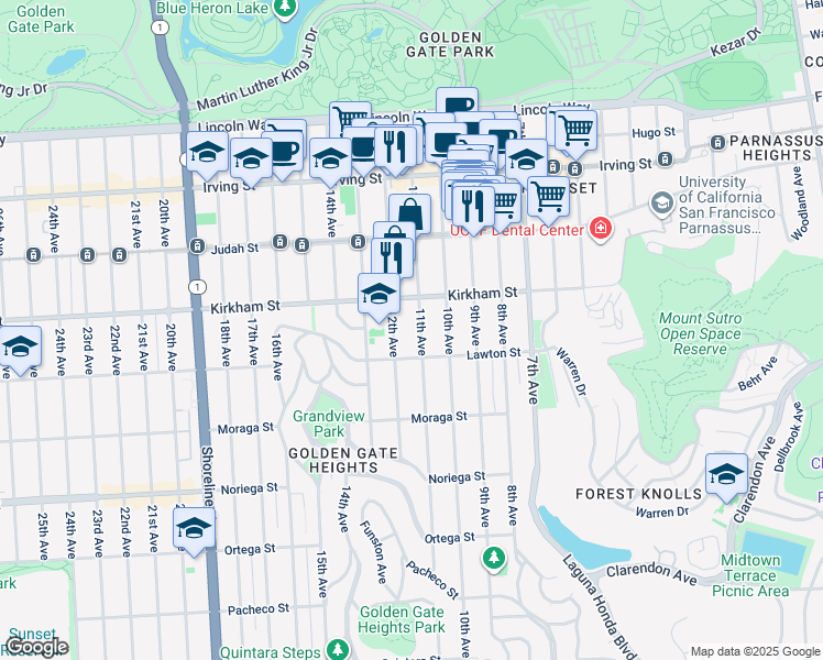 map of restaurants, bars, coffee shops, grocery stores, and more near 1534 12th Avenue in San Francisco