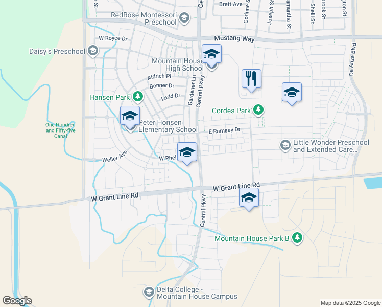 map of restaurants, bars, coffee shops, grocery stores, and more near 1440 S Hopper Ln in Mountain House