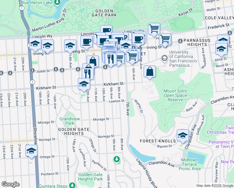 map of restaurants, bars, coffee shops, grocery stores, and more near 1540 8th Avenue in San Francisco