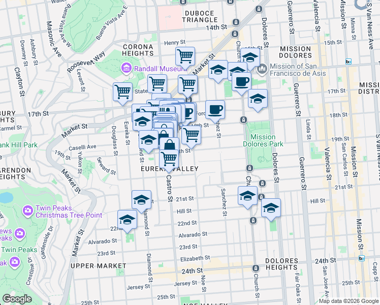 map of restaurants, bars, coffee shops, grocery stores, and more near 4011 19th Street in San Francisco